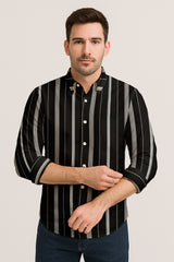 Long Sleeve Vertical Stripe Shirt – Cotton Blend Button Down for Casual & Business Wear
