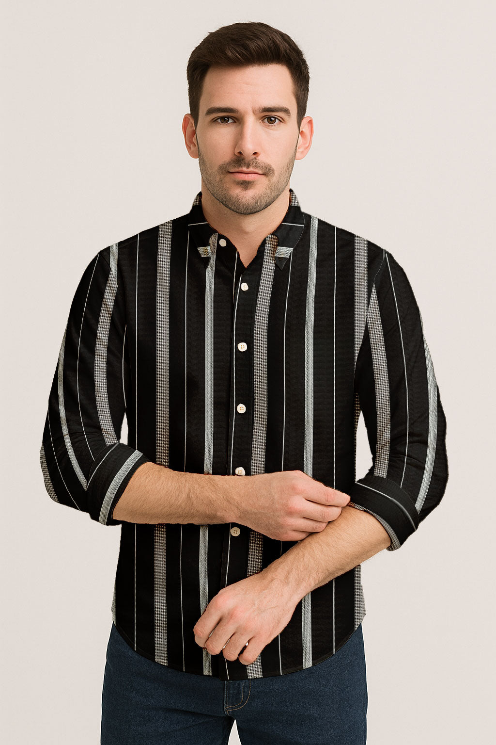 Long Sleeve Vertical Stripe Shirt – Cotton Blend Button Down for Casual & Business Wear