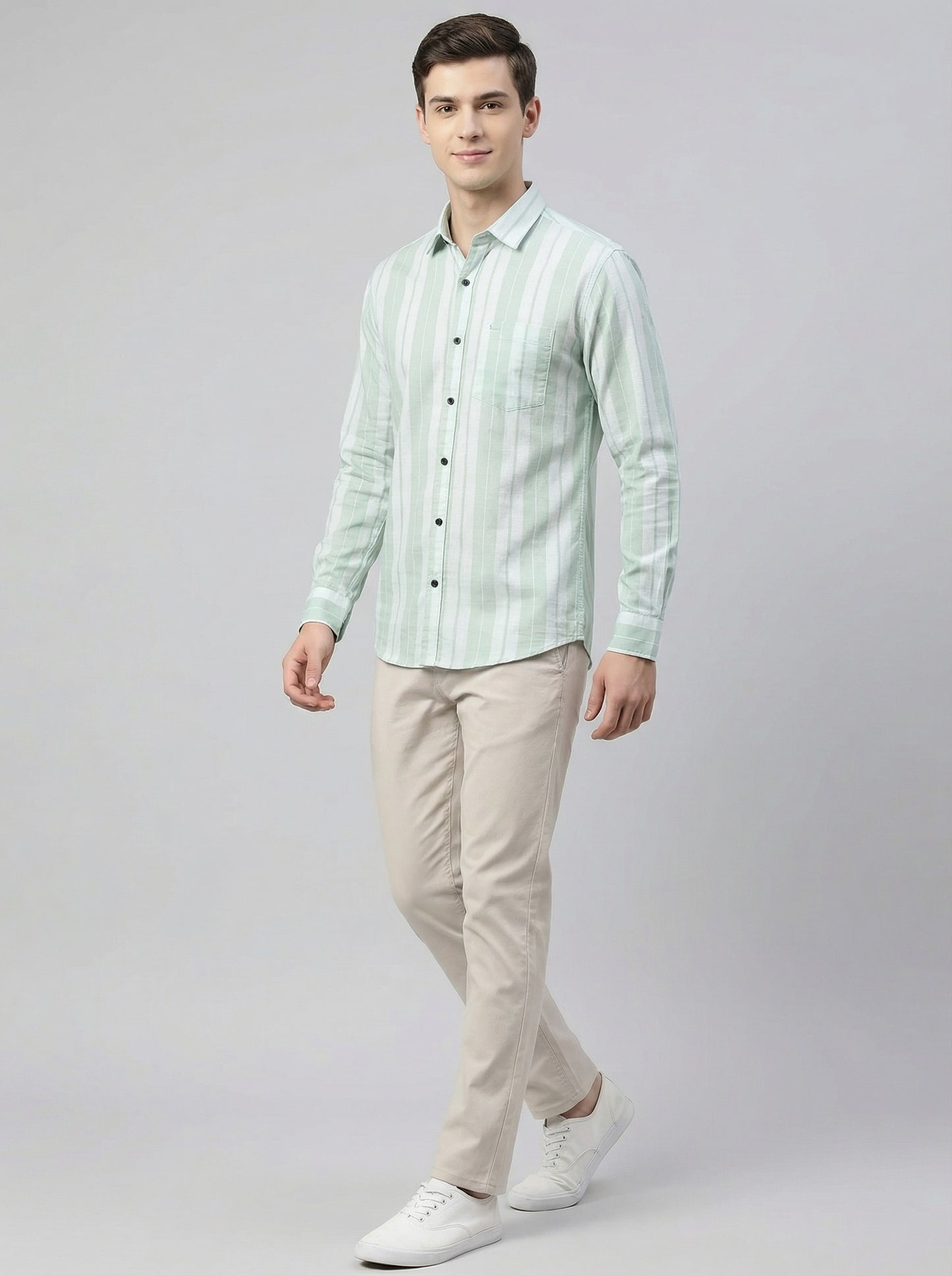 Men's Premium Vertical Striped Linen Casual Long Sleeve Button-Down Shirt