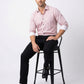 Men's Pink Geometric Print Button-Down Shirt with Contrast Cuffs