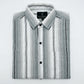 Men's Classic Grey and White Horizontal Striped Long Sleeve Button-Down Shirt