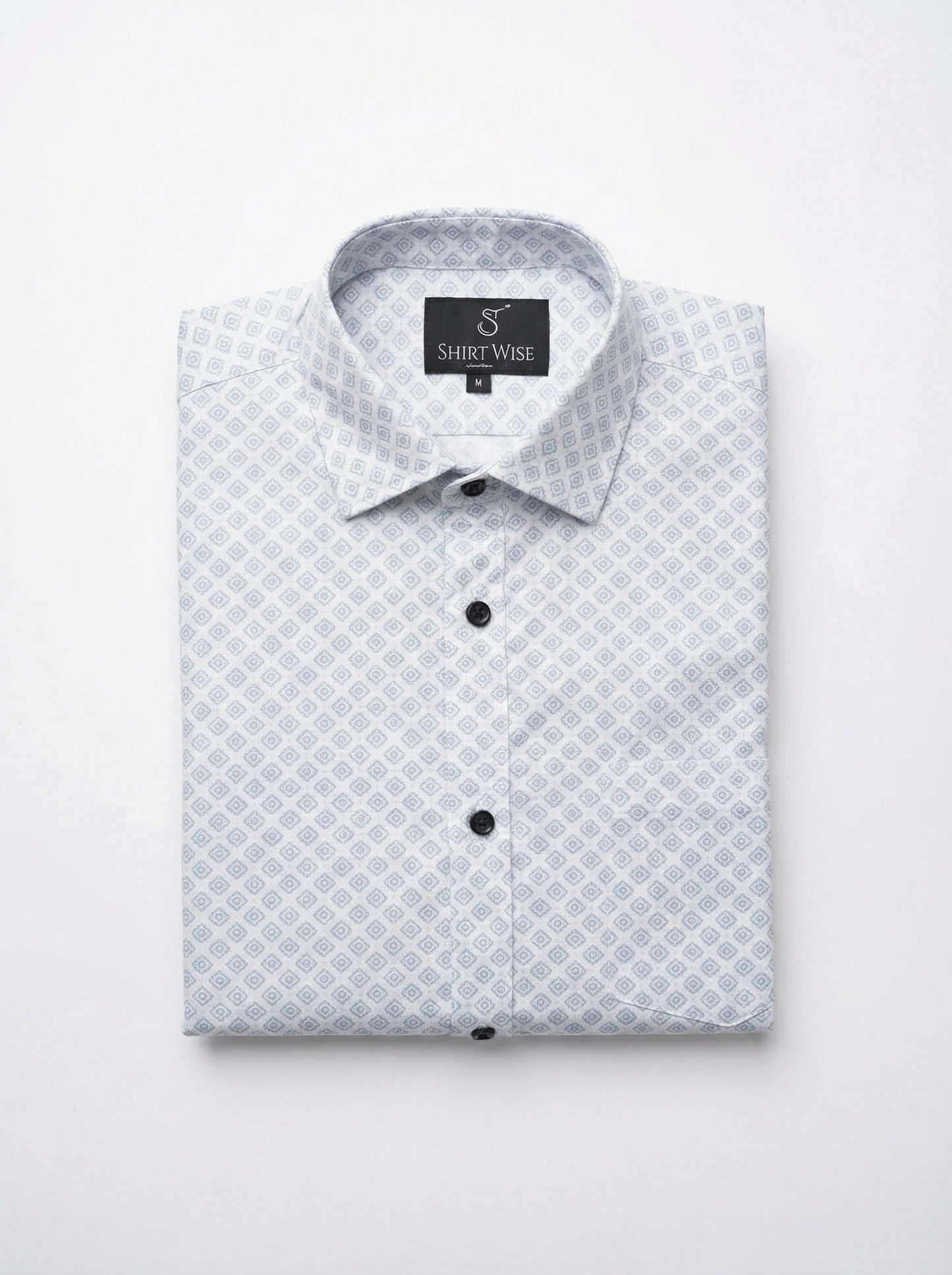 Men's Geometric Micro-Print Long Sleeve Dress Shirt - Light Blue