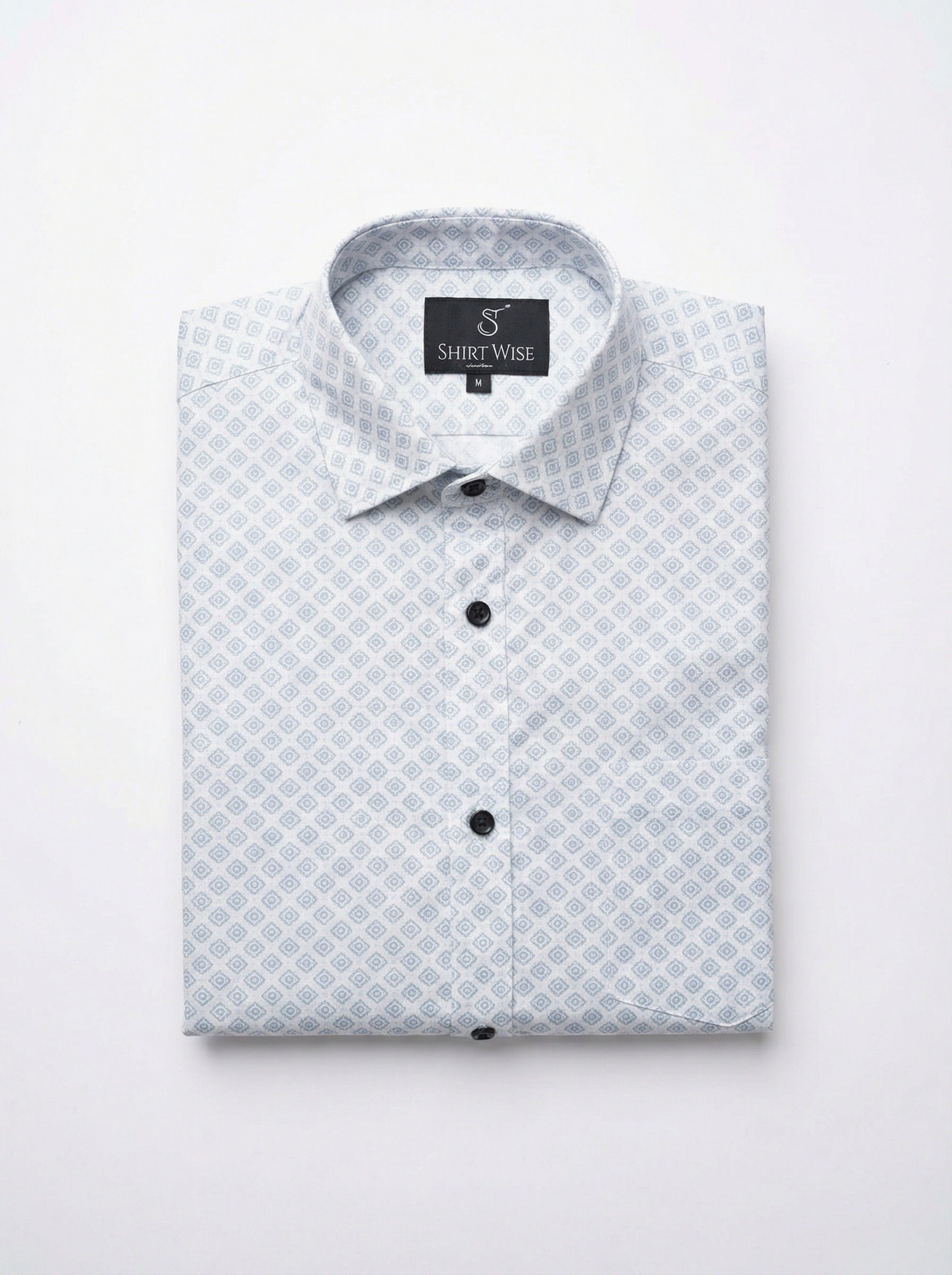 Men's Geometric Micro-Print Long Sleeve Dress Shirt - Light Blue