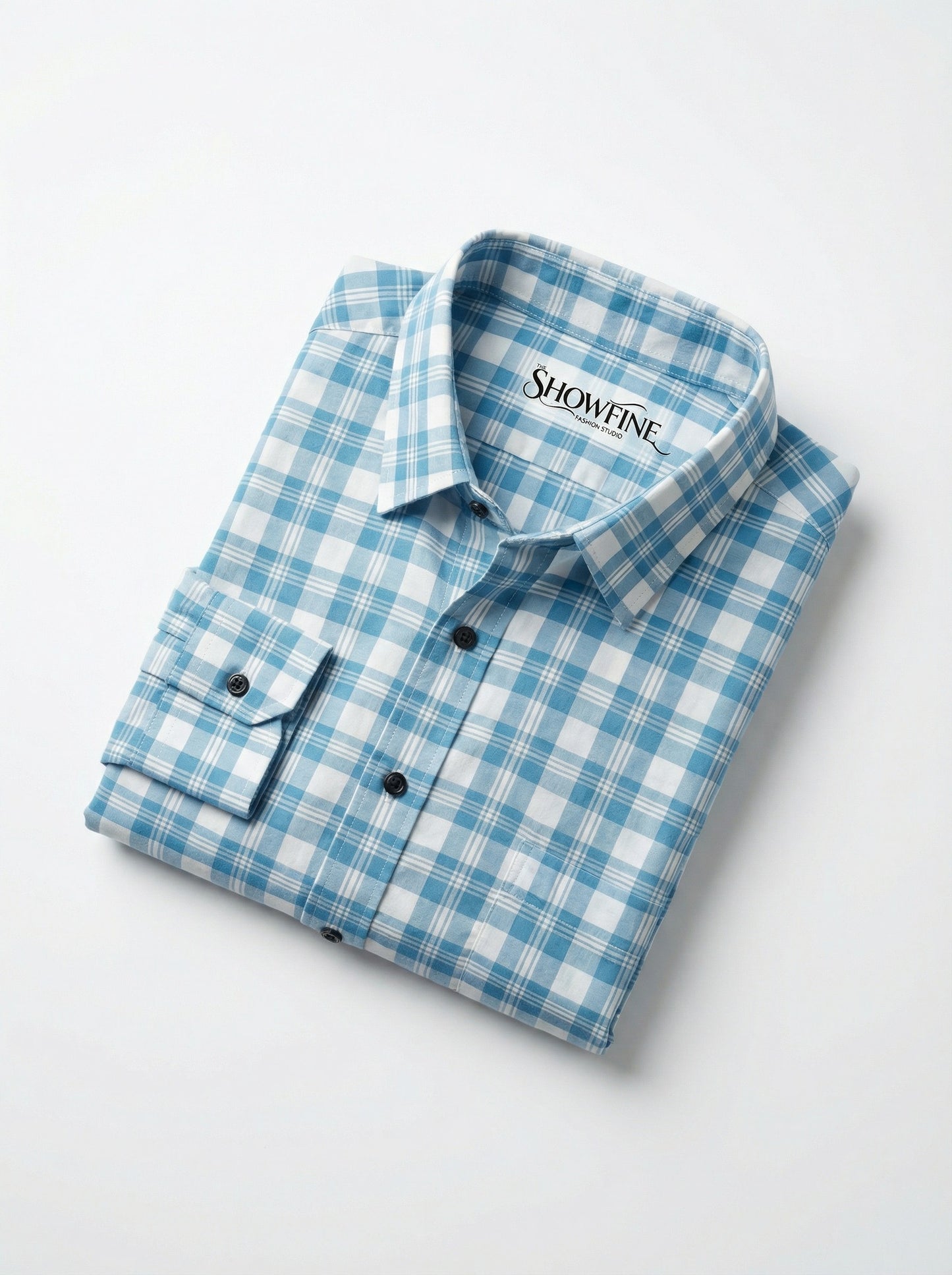 Men's Classic Blue and White Gingham Checkered Long Sleeve Button-Down Shirt