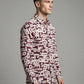 Men's Abstract Alphabet Print Button-Up Shirt - Burgundy & Cream Graphic Long Sleeve