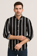 Classic Long Sleeve Vertical Stripe Button Down Shirt – Cotton Blend for Casual & Business Wear