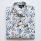 Men's Tropical Palm Blue Leaf Print Long Sleeve Button-Down Casual Shirt - Summer Vacation Style