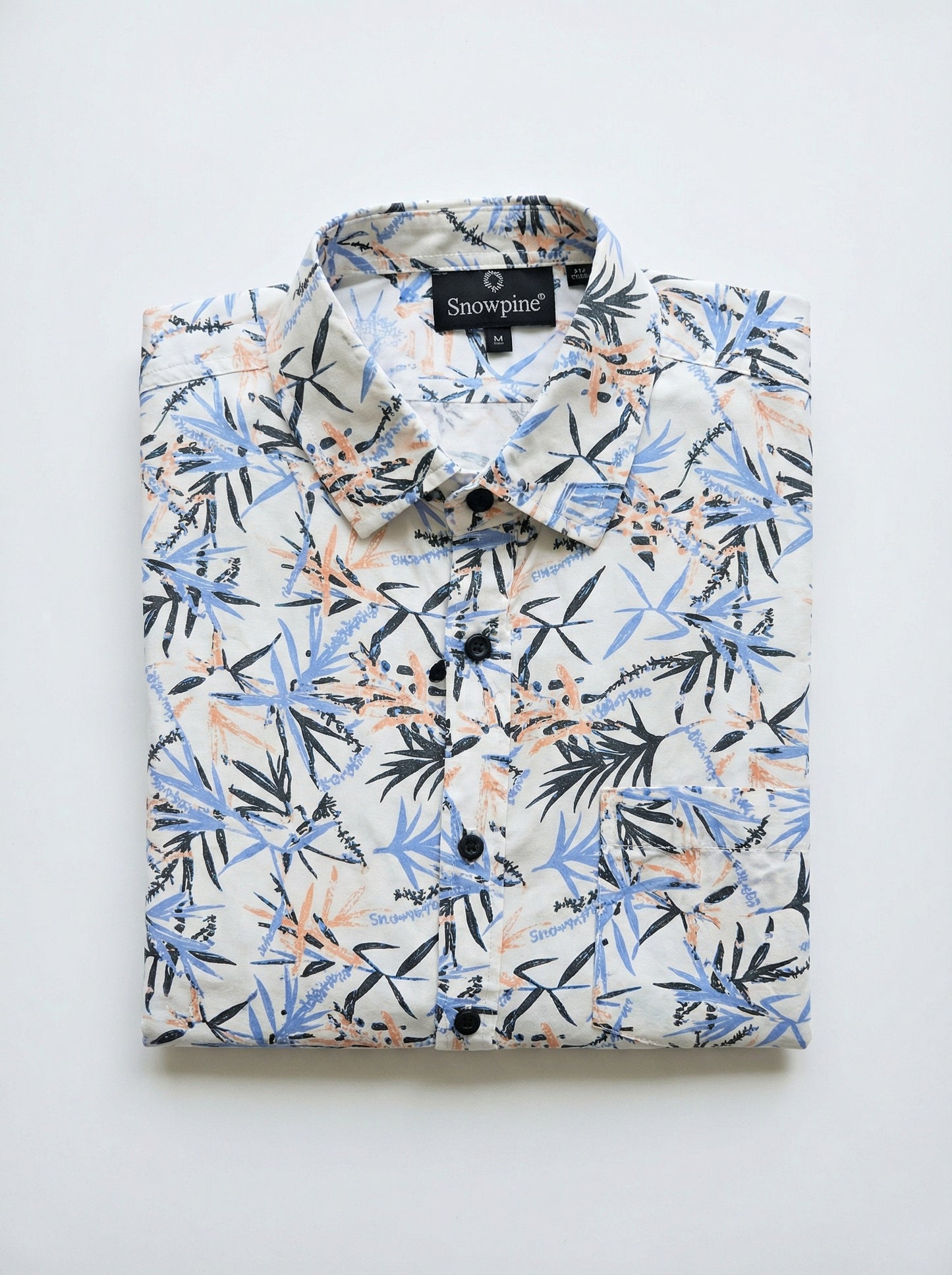 Men's Tropical Palm Blue Leaf Print Long Sleeve Button-Down Casual Shirt - Summer Vacation Style