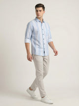 Men's Premium Vertical Striped Linen Casual Long Sleeve Button-Down Shirt