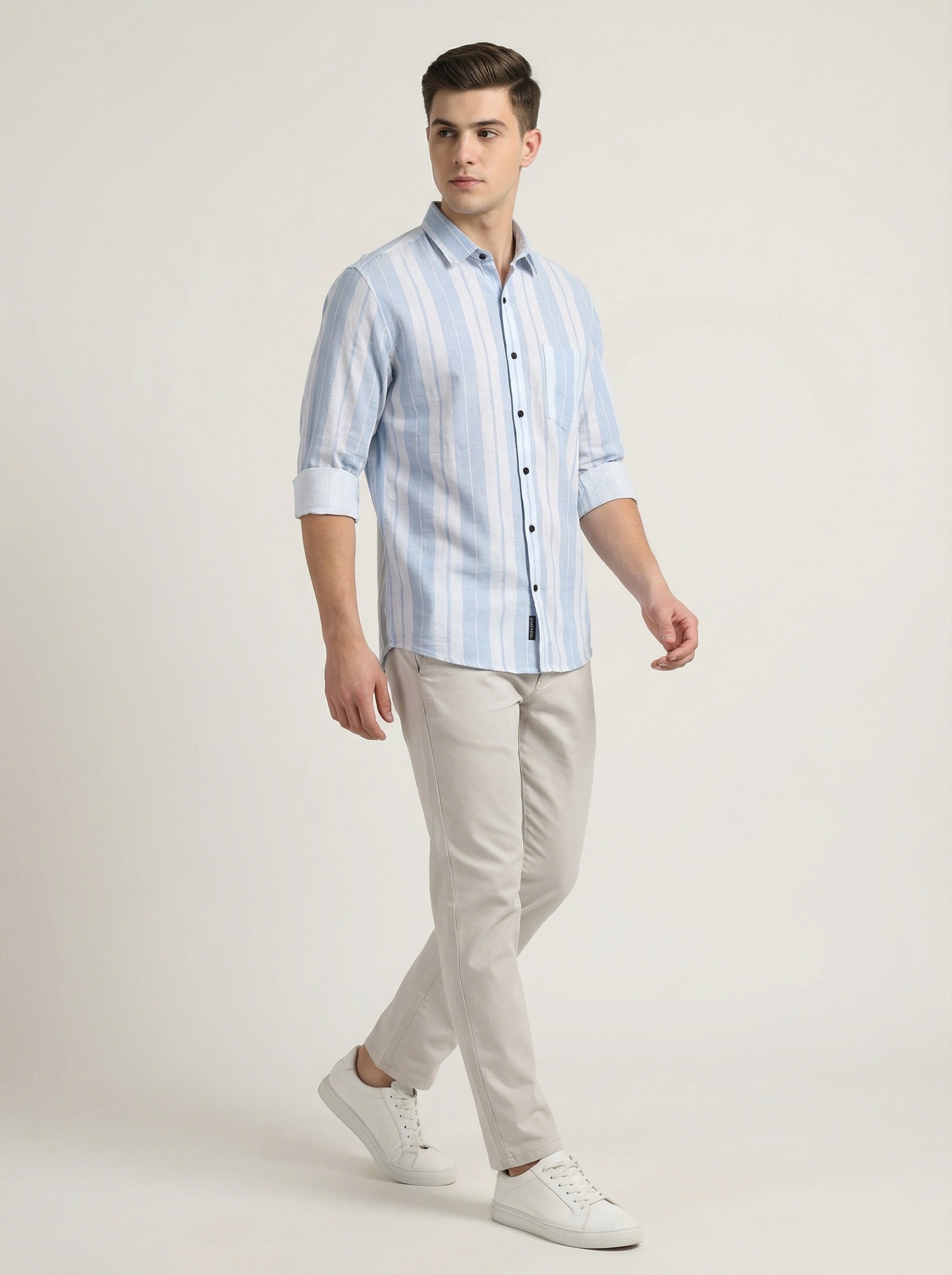 Men's Premium Vertical Striped Linen Casual Long Sleeve Button-Down Shirt