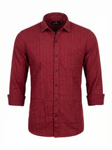 Men's Wine Red Textured Double Gauze Long Sleeve Button-Down Shirt