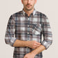 Men's Long Sleeve Plaid Shirt – Textured Cotton Blend Seersucker Button Down for Casual Everyday Wear