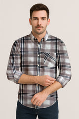 Men's Long Sleeve Plaid Shirt – Textured Cotton Blend Seersucker Button Down for Casual Everyday Wear