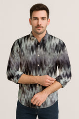 Zigzag Print Long Sleeve Shirt – Cotton Blend Button Down Casual Wear