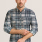 Men's Long Sleeve Plaid Shirt – Textured Cotton Blend Seersucker Button Down for Casual Everyday Wear