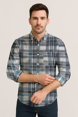 Men's Long Sleeve Plaid Shirt – Textured Cotton Blend Seersucker Button Down for Casual Everyday Wear