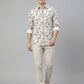 Men's Tropical Palm Orange Leaf Print Long Sleeve Button-Down Casual Shirt - Summer Vacation Style