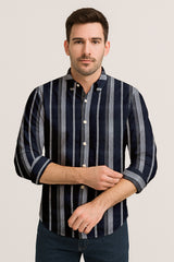 Classic Long Sleeve Vertical Stripe Button Down Shirt – Cotton Blend for Casual & Business Wear