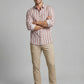 Men's Casual Striped Button-Down Short Sleeve Shirt - Mauve & White