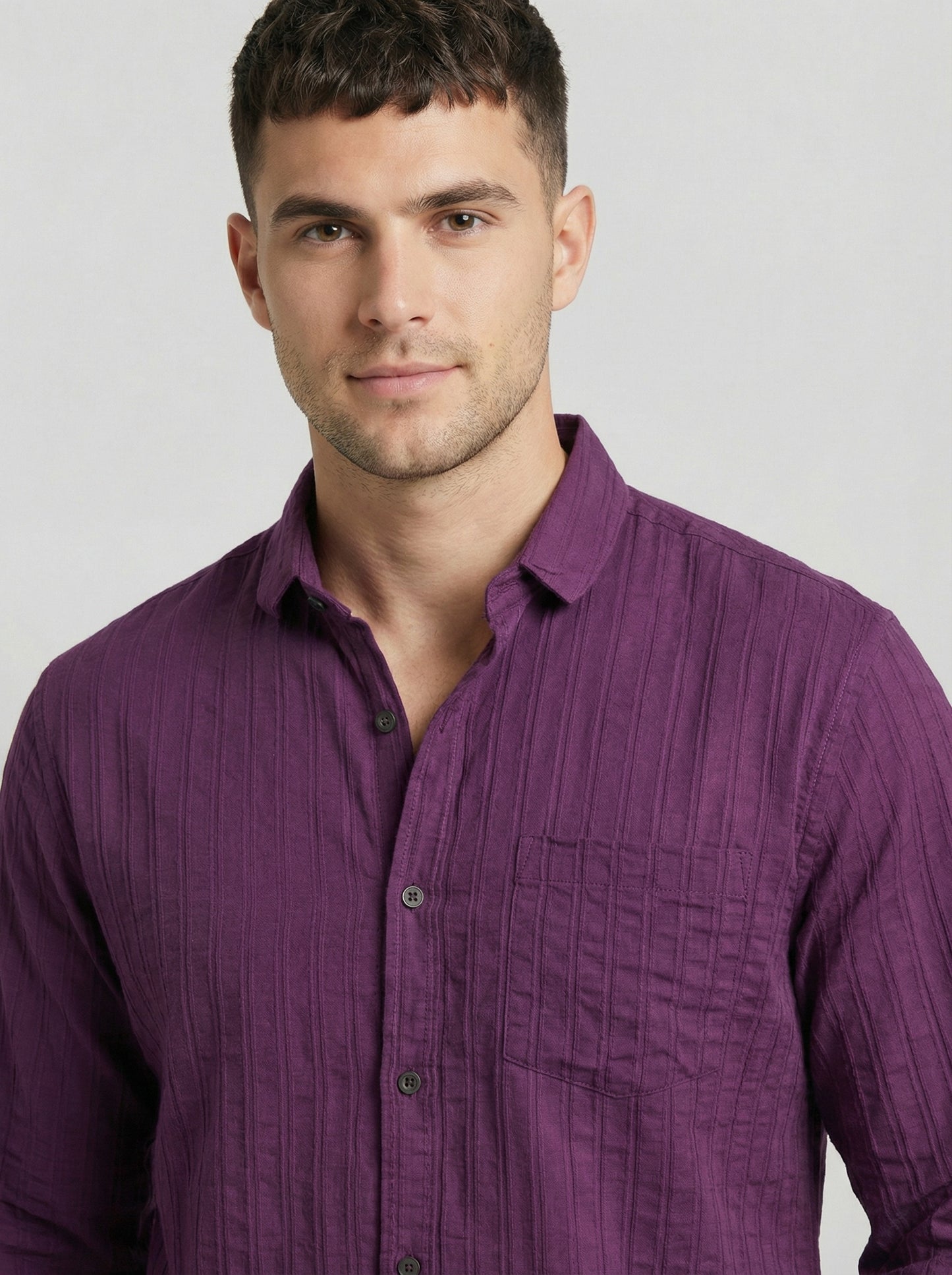 Men's Royal Purple Textured Long Sleeve Button Down Casual Shirt