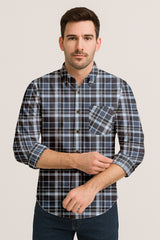 Long Sleeve Plaid Cotton Shirt – Button Down Checkered Casual Dress Shirt