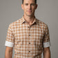 Men's Orange and White Gingham Checkered Button-Down Shirt