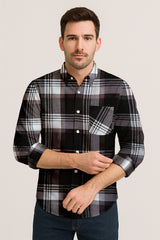Classic Flannel Style Shirt – Long Sleeve Button Down in Checkered Plaid Pattern