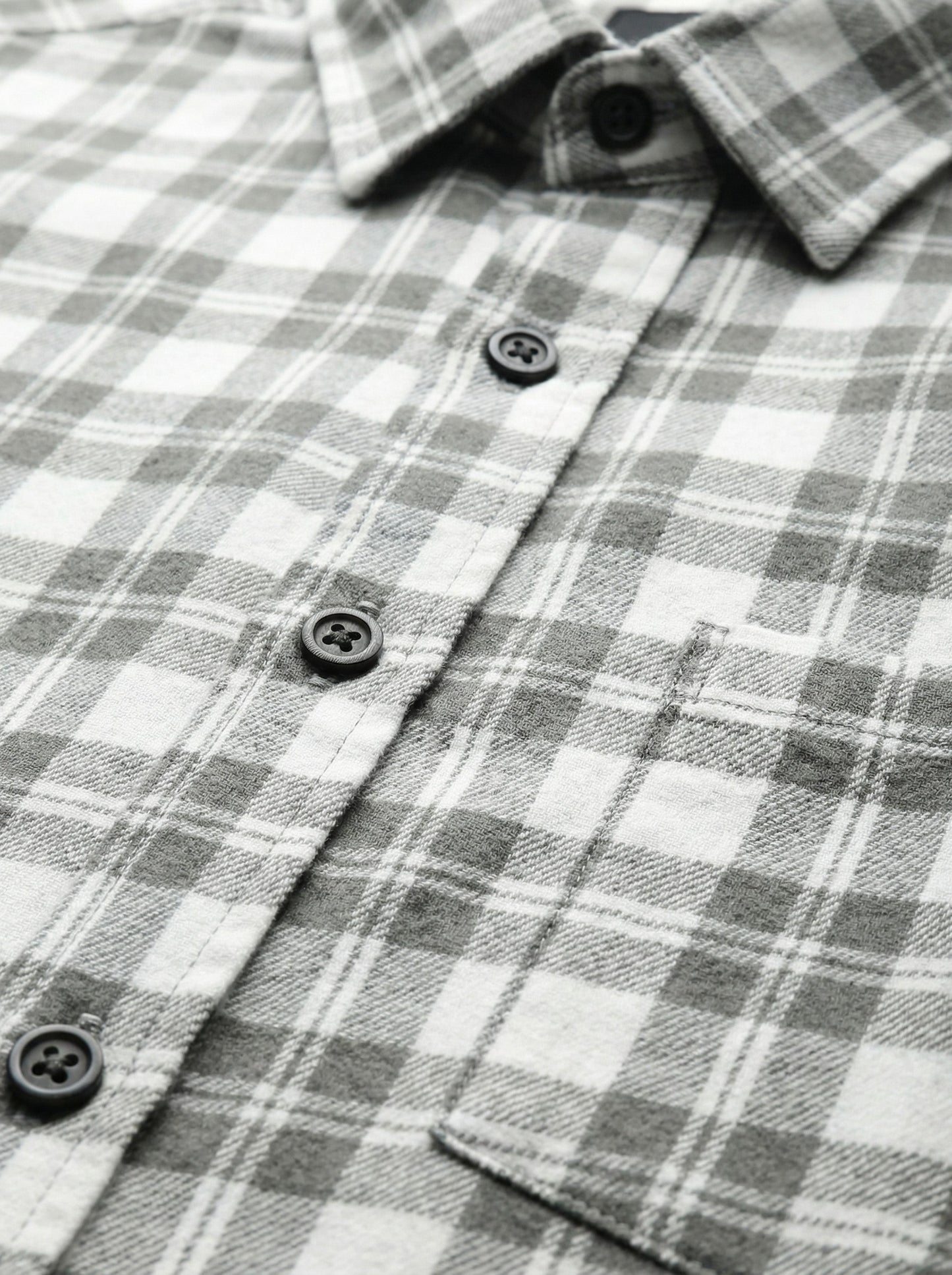 Men's Classic Grey & White Plaid Button-Down Shirt