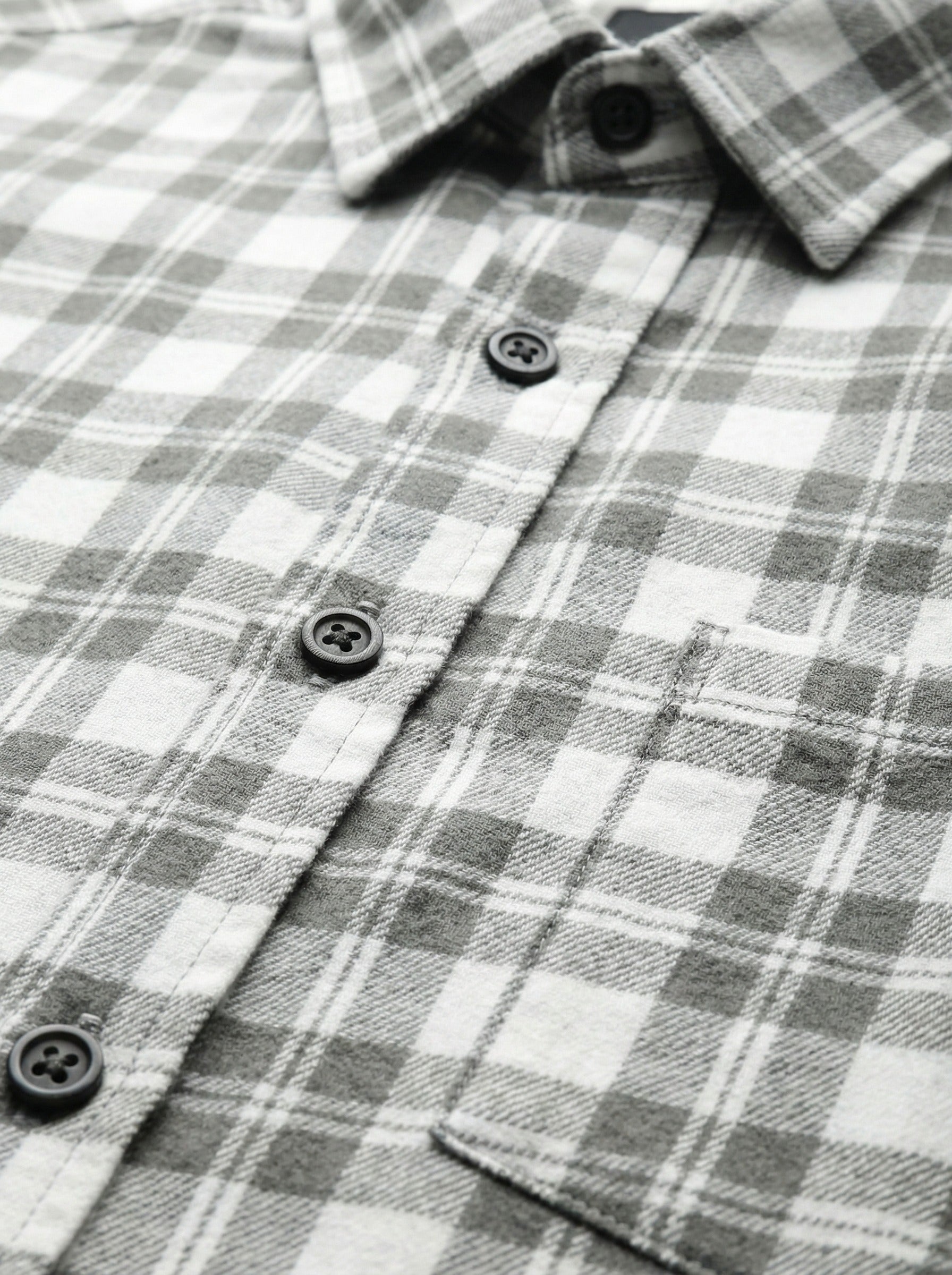 Men's Classic Grey & White Plaid Button-Down Shirt