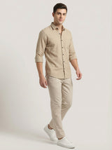 Men's Soft Crem Casual Long Sleeve Striped Button-Down Shirt