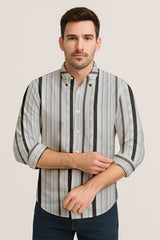 Long Sleeve Vertical Stripe Shirt – Cotton Blend Button Down for Casual & Business Wear