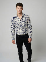 Men's Alphabet Graphic Print Long-Sleeve Button-Down Shirt