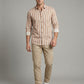 Men's Casual Brown and White Horizontal Striped Long Sleeve Button-Down Shirt