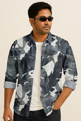 Men’s Long Sleeve Button Down Shirt – Tropical Leaf Print Cotton Shirt, Casual Summer Dress Shirt