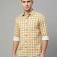 Men's Mustard Yellow Gingham Check Button-Down Shirt with Contrast Cuffs