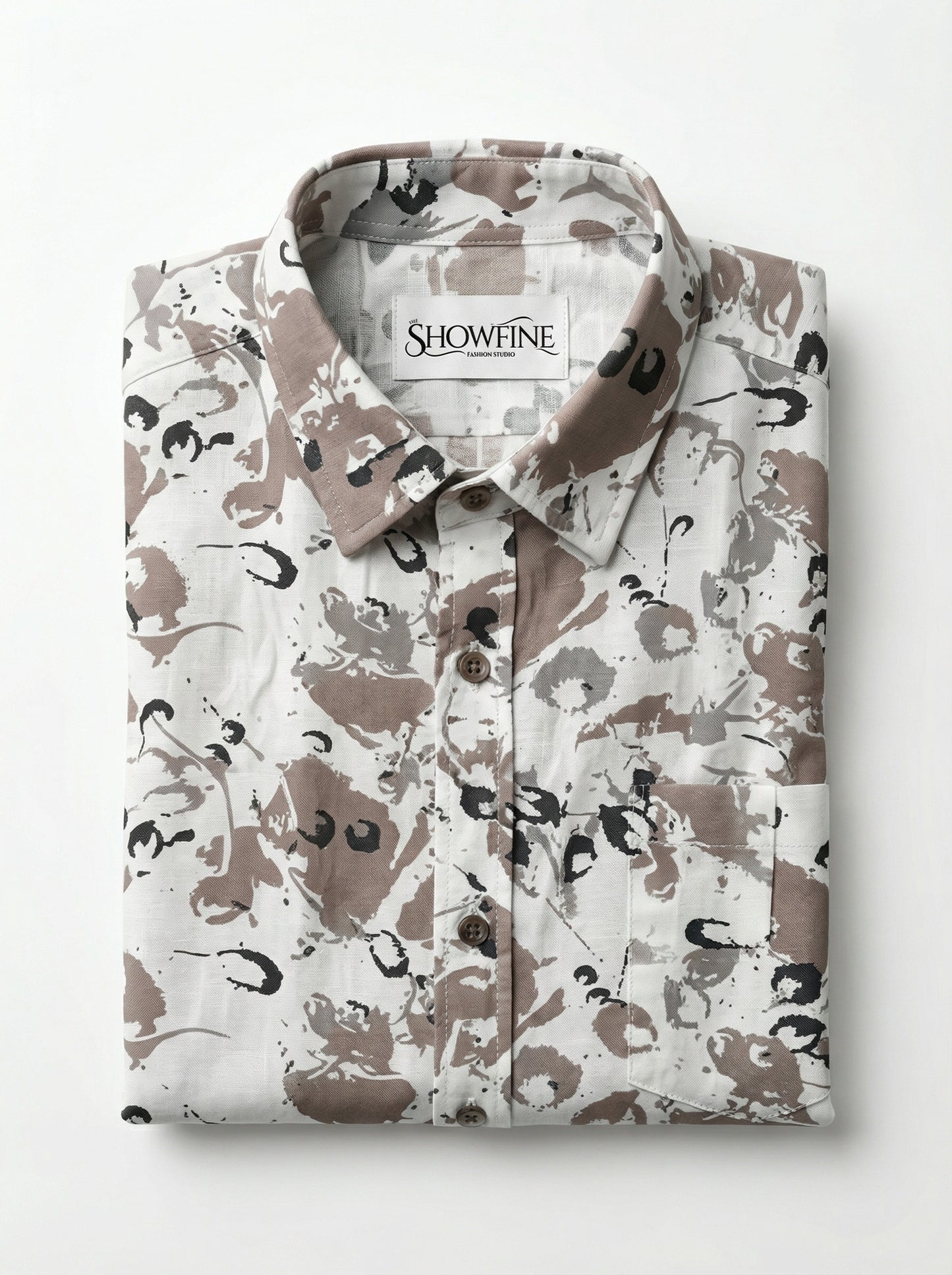 The Showfine Men's Abstract Floral Print Button-Down Shirt - Breathable Linen Blend