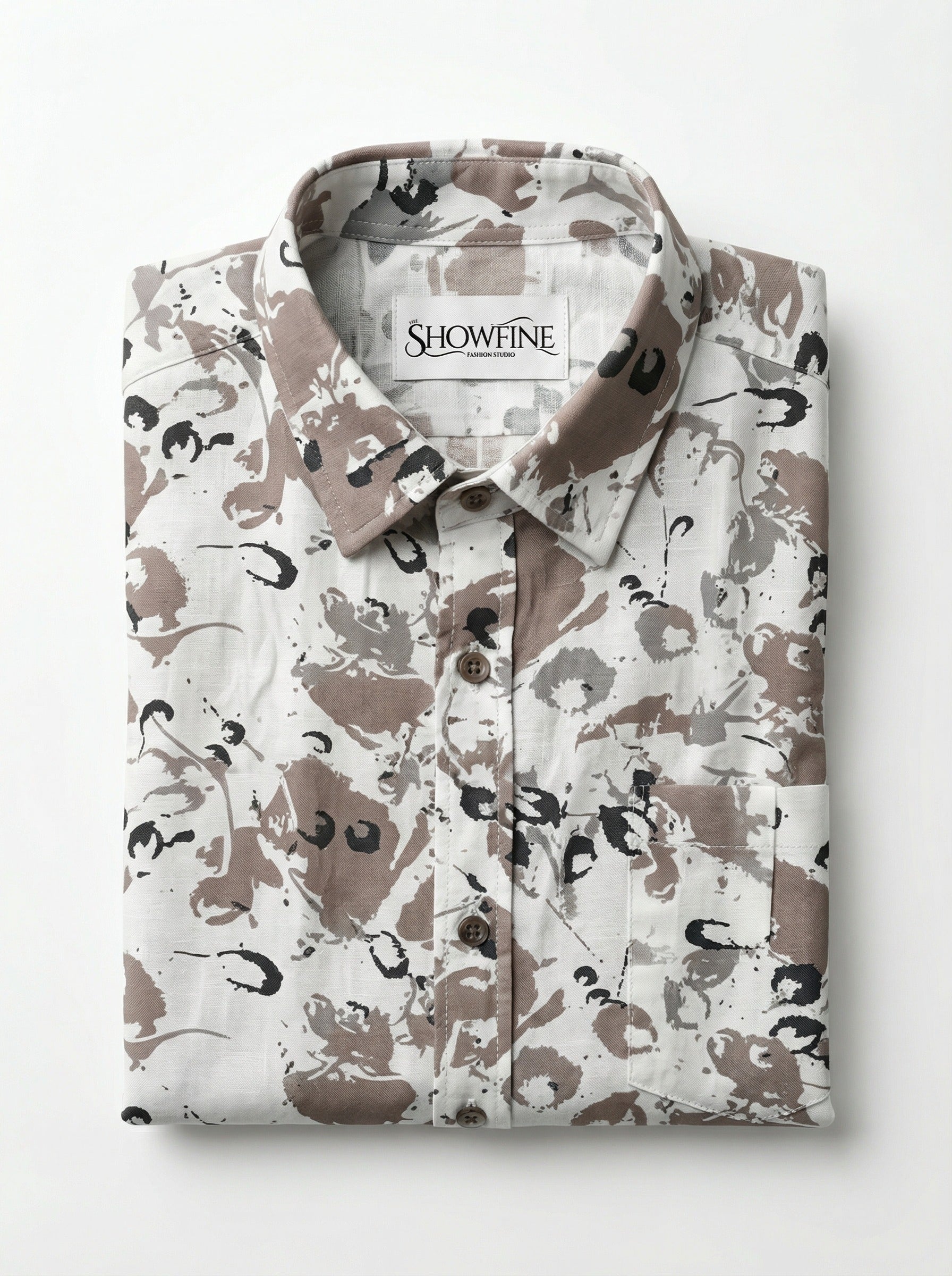 The Showfine Men's Abstract Floral Print Button-Down Shirt - Breathable Linen Blend