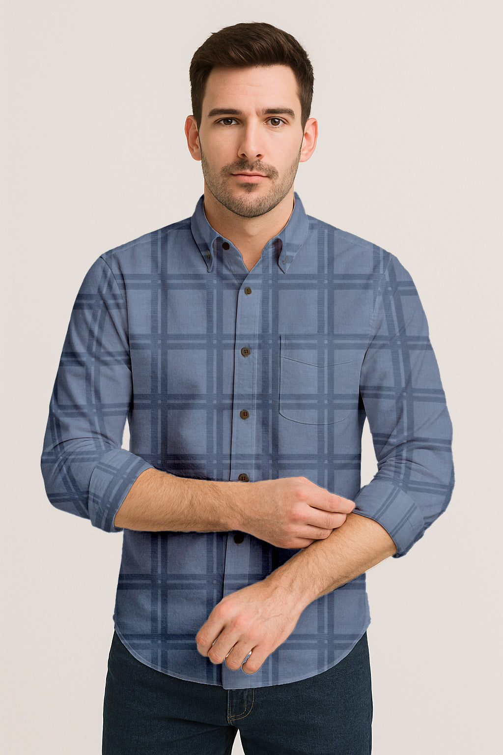 Men’s Cotton Plaid Shirt – Long Sleeve Button-Down