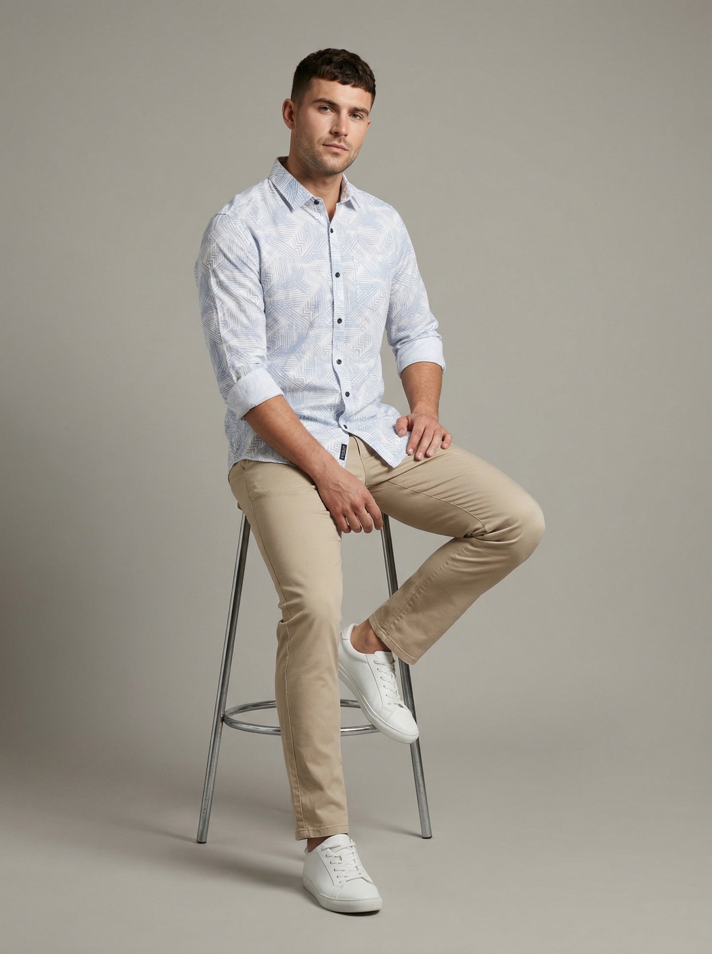 Men's Modern Geometric Print Long Sleeve Button-Down Shirt