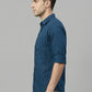 Men's Teal Blue Textured Vertical Stripe Casual Shirt - Slim Fit