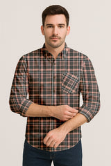 Long Sleeve Plaid Cotton Shirt – Button Down Checkered Casual Dress Shirt