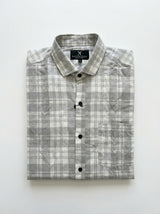 The Showfine Men's Grey and White Plaid Long-Sleeve Button-Down Shirt
