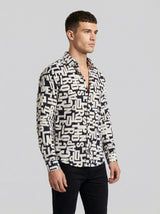 Men's Alphabet Graphic Print Long-Sleeve Button-Down Shirt