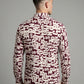 Men's Abstract Alphabet Print Button-Up Shirt - Burgundy & Cream Graphic Long Sleeve