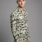 Men's Abstract Typographic Letter Print Long Sleeve Button-Down Shirt
