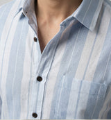 Men's Premium Vertical Striped Linen Casual Long Sleeve Button-Down Shirt