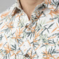 Men's Tropical Palm Orange Leaf Print Long Sleeve Button-Down Casual Shirt - Summer Vacation Style