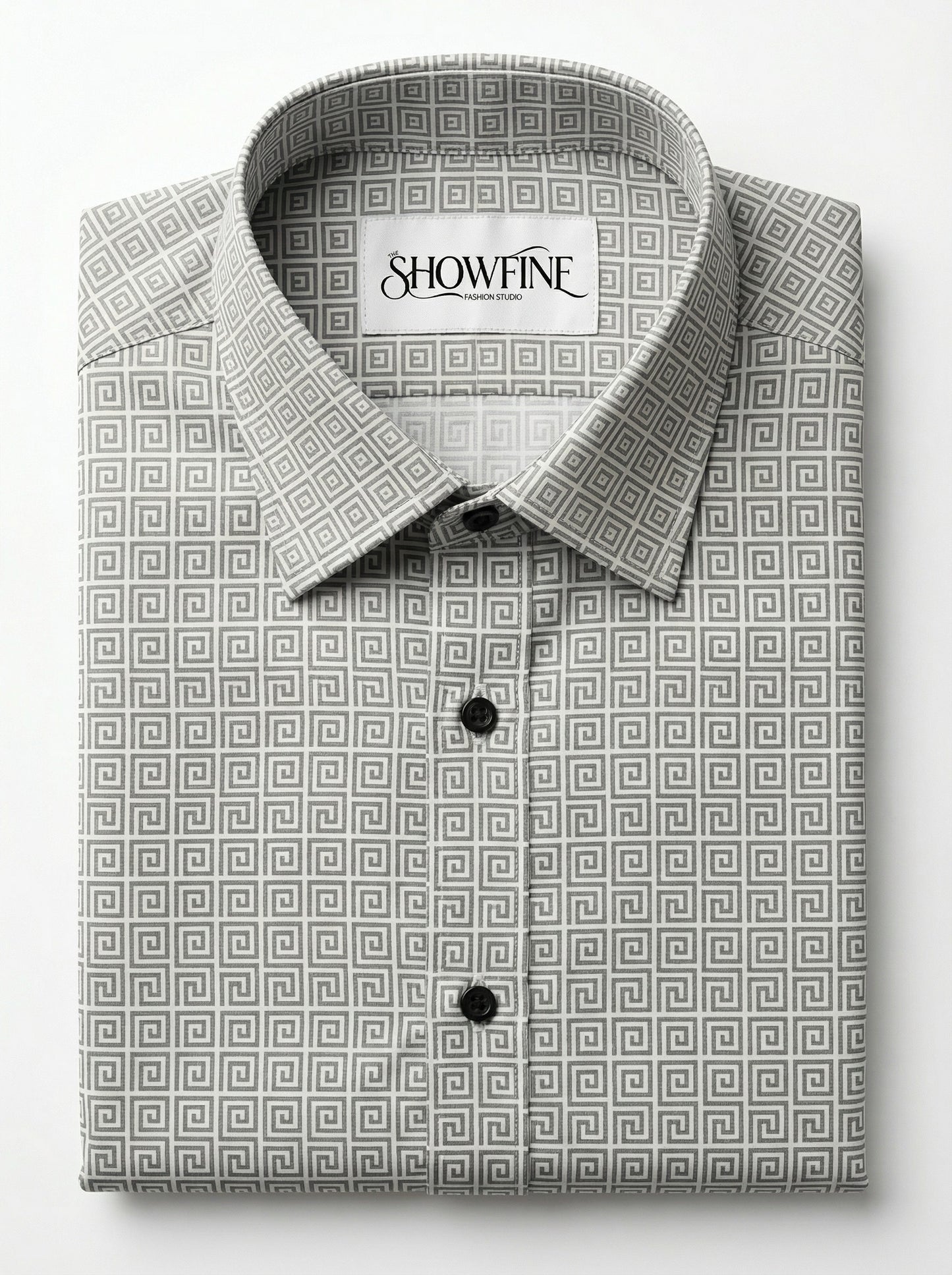 Men's Geometric Greek Key Pattern Long Sleeve Button-Down Shirt