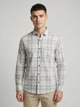The Showfine Men's Grey and White Plaid Long-Sleeve Button-Down Shirt