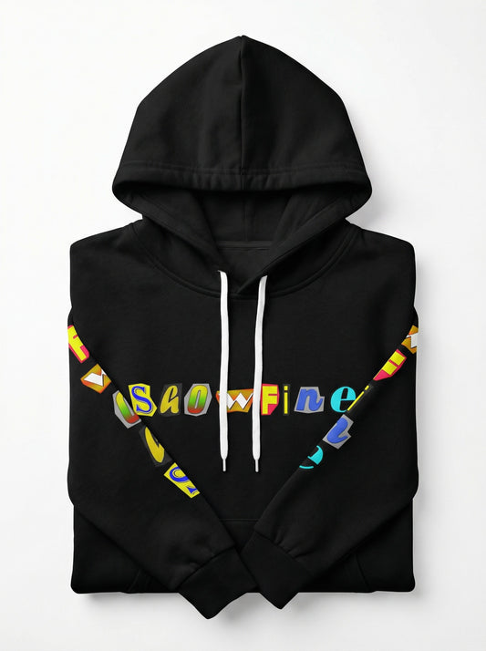 Showfine Multi-Font Graphic Streetwear Hoodie - Premium Black Pullover